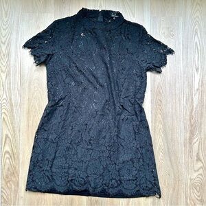 Lulus Black Lace Mini Dress Short Sleeves High Neck